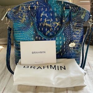 Brahmin Duxbury Dome Satchel Phthalo Leather Bag Complete nearly new